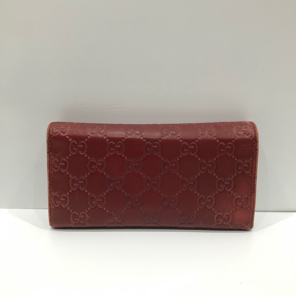 Gucci Burgundy Leather Long Wallet Sku#84577 (Gently used,discoloration,rubbing) - Picture 3 of 16
